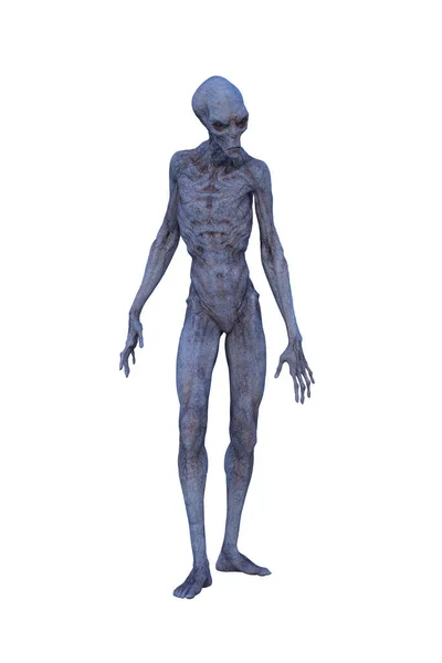 Homme Extraterrestre Peau Bleu Gris Debout Regardant Gauche Rendu Isolé — Photo