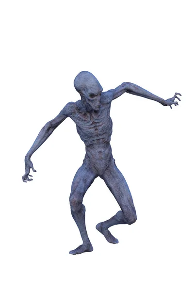Blue Grey Skinned Alien Man Bent Walking Pose Rendering Isolated — Stock Photo, Image