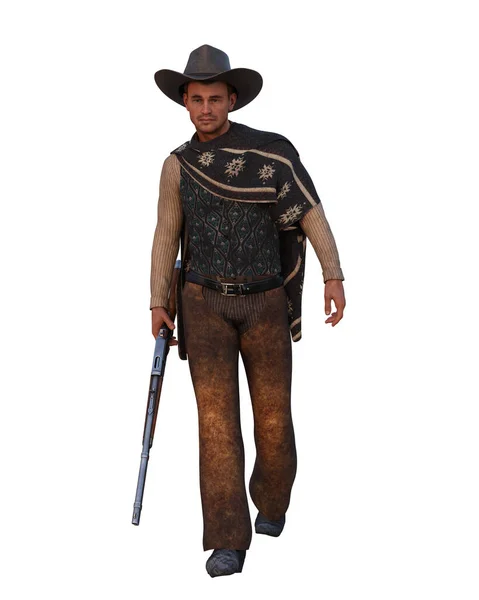 Homem Roupas Vintage Wild West Com Chapéu Cowboy Caminhando Direção — Fotografia de Stock