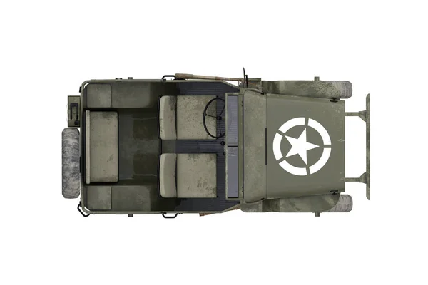 Overhead Top View Retro Green Military Jeep Illustration Isolated White — Stock Photo, Image