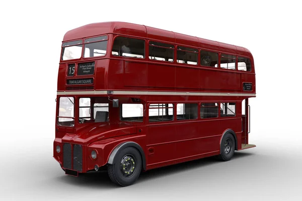 Oldtimer Roter Doppeldecker Londoner Bus Illustration Isoliert Auf Weißem Hintergrund — Stockfoto