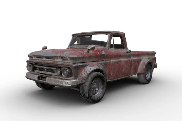 Alter Rostiger Roter Oldtimer Pickup Illustration Isoliert Auf Weißem Hintergrund — Stockfoto