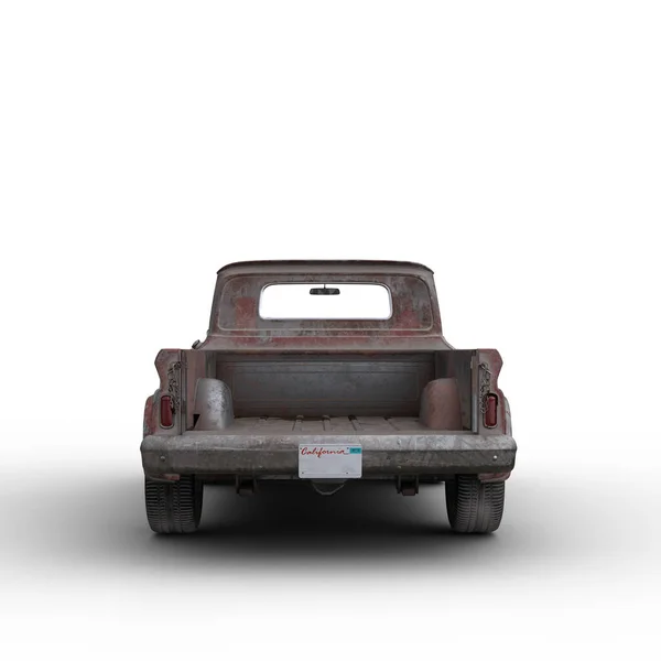 Zadní Pohled Starý Rezavý Starý Červený Pickup Ilustrace Izolované Bílém — Stock fotografie