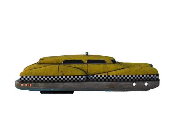 Taxi Futurista Ciencia Ficción Cyberpunk Amarillo Volador Vista Lateral Ilustración — Foto de Stock