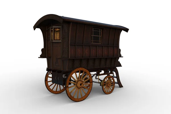 Vintage Wooden Romany Gypsy Caravan Parked Viewed Rear Perspective Illustration — Stock Photo, Image