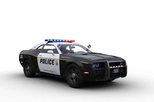 Černobílé Americké Policejní Auto Ilustrace Izolované Bílém Pozadí — Stock fotografie