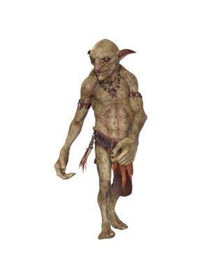 Hobblin mitolojik peri masalı yaratığı yürüyor. 3d illüstrasyon beyaz arkaplanda izole edildi.