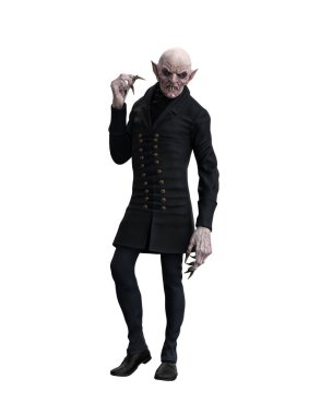 Vampir düşünceli bir şekilde duruyor. 3d illüstrasyon beyaz arkaplanda izole edildi.