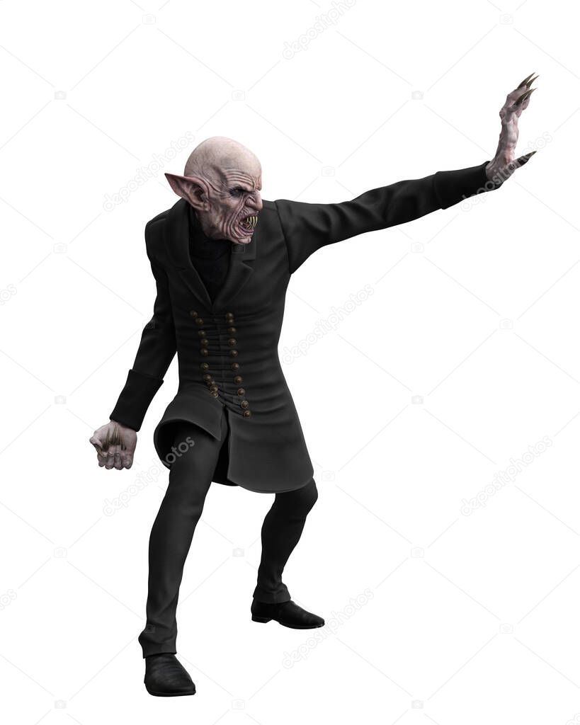 Vampire with hand out in defensive pose. 3d illustration isolated on white background.