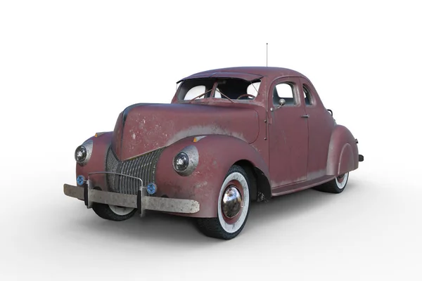 Old Rusty Grey Vintage American Car Illustration Isolated White Background — Stock Photo, Image