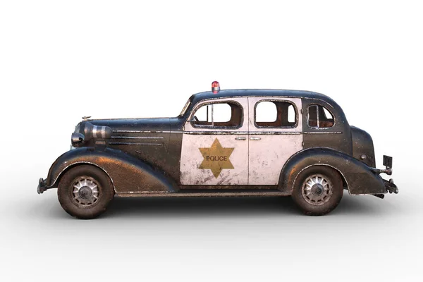 Вигляд Старий Іржавий Старовинний Чорно Білий Поліцейський Автомобіль Ілюстрація Ізольована — стокове фото