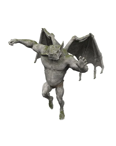 Flying Gargoyle Fantasy Animated Stone Monster Illustration Isolated White Background — Stock Photo, Image