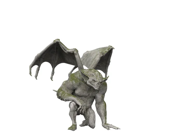 ファンタジー悪魔Gargoyleひざまずいて 白い背景に隔離された3Dイラスト — ストック写真