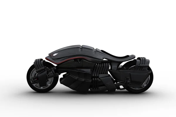 Vista Lateral Una Moto Futurista Estilo Cyberpunk Color Negro Ilustración —  Fotos de Stock