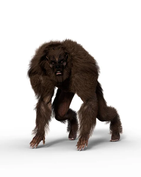 Werewolf All Fours Ready Pounce Illustration Isolated White Background — Stock Photo, Image
