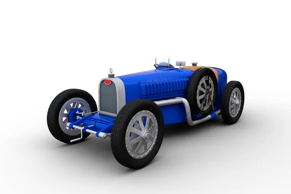 Blauer Oldtimer Rennwagen Illustration Isoliert Auf Weißem Hintergrund — Stockfoto