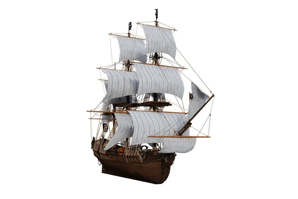 Old Wooden Pirate Sailing Ship Seen Front Perspective Illustration Isolated — Stock Photo, Image