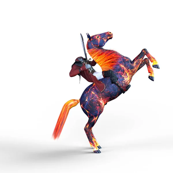 Cavaleiro Sem Cabeça Demoníaco Segurar Uma Espada Num Cavalo Arder — Fotografia de Stock