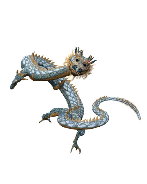 Lange Lijfelijke Draak Uit Chinese Folklore Illustratie Geïsoleerd Een Witte — Stockfoto