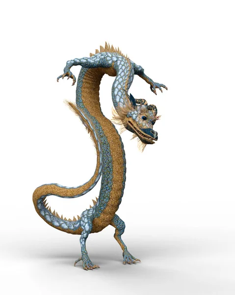 中国の龍背の高い足の上に立っている 白い背景に隔離された3Dイラスト — ストック写真