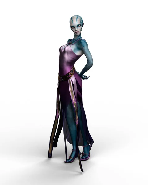 Fantasy Donna Aliena Personaggio Fantascienza Piedi Bel Vestito Illustrazione Isolata — Foto Stock