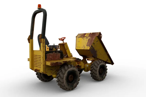 Dirty Yellow Construction Dumper Truck Bauddy Tyres Seen Rear Perspective — Stock fotografie