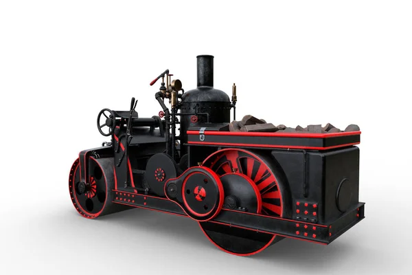 Black Red Vintage Steam Roller Illustration Isolated White Background — Stock Photo, Image