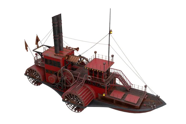 Steampunk Estilo Paddle Barco Vapor Visto Desde Arriba Ilustración Aislada —  Fotos de Stock