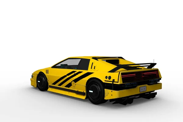 Rear Perspective Illustration Yellow Black Cyberpunk Style Futuristic Car Isolated — Stock Photo, Image