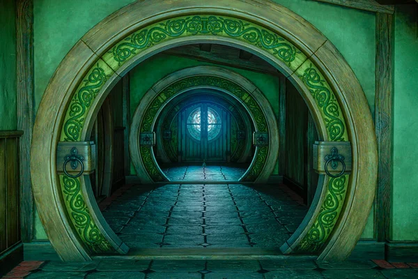 Illustration Medieval Fantasy House Hallway Arches — Stock Photo, Image