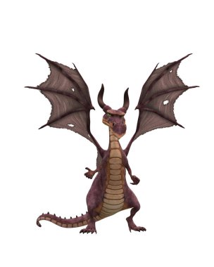 Kanatları açık, hayali çizgi film ejderhası. İzole edilmiş üç boyutlu illüstrasyon.