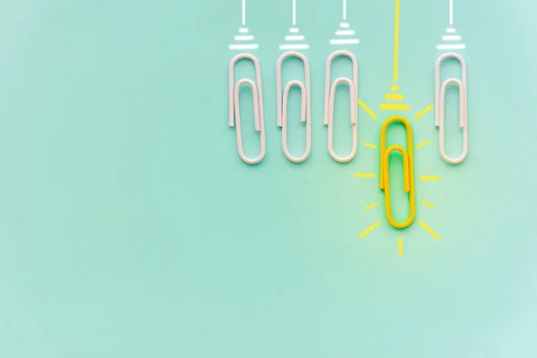 Paperclip Idea Success Concept Great Creative Ideas Glowing Light Bulb — Stock Photo, Image