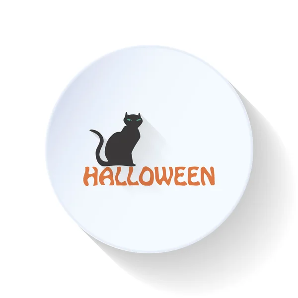 Cadılar Bayramı etiketleri düz simgesi üzerinde oturan kedi — Stok Vektör