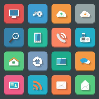 düz tasarım iletişim Icons set