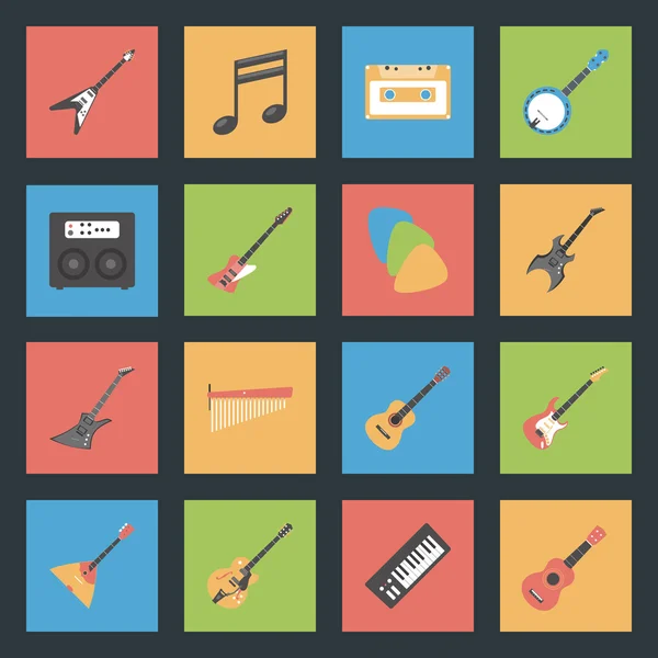 Instruments de musique ensemble d'icônes plates — Image vectorielle