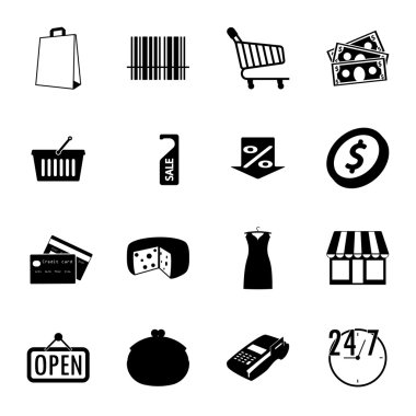 Pazar siyah beyaz düz Icons set