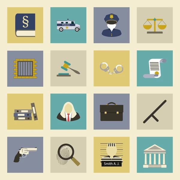 Law and justice flat icons set — Stock Vector