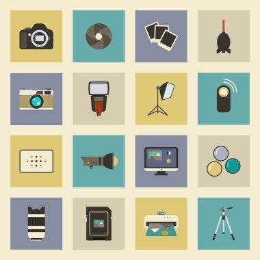 Fotoğraf Ekipmanları düz Icons set 