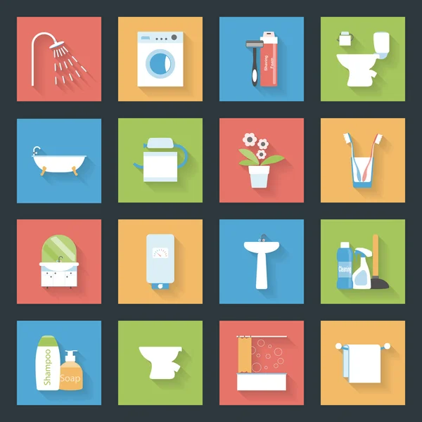 Ensemble d'icônes plates salle de bains — Image vectorielle