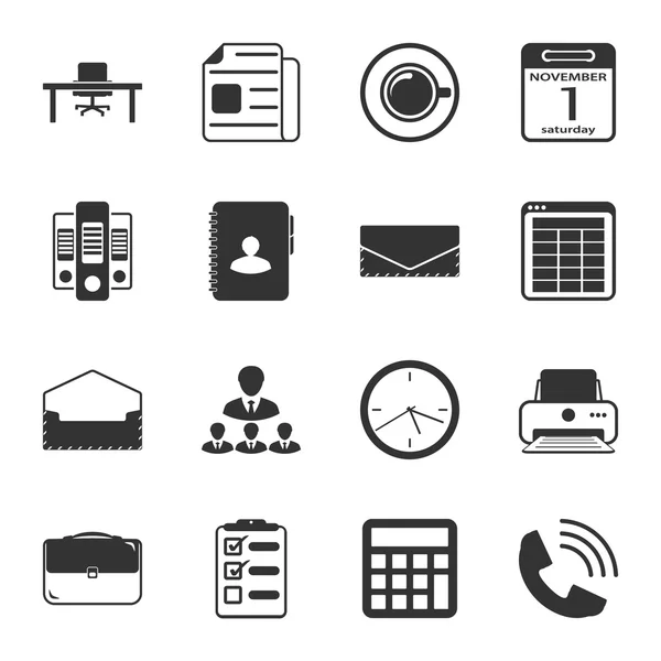 Conjunto de iconos planos en blanco y negro de Office — Archivo Imágenes Vectoriales