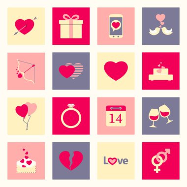 Sevgililer günü düz Icons set