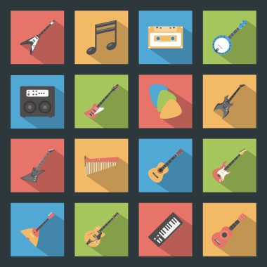 müzik aletleri düz simgeler kümesi