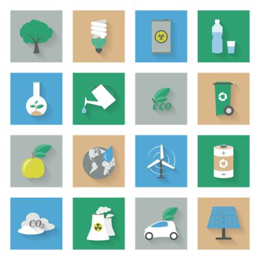 Gölgeler ile ekoloji düz Icons set