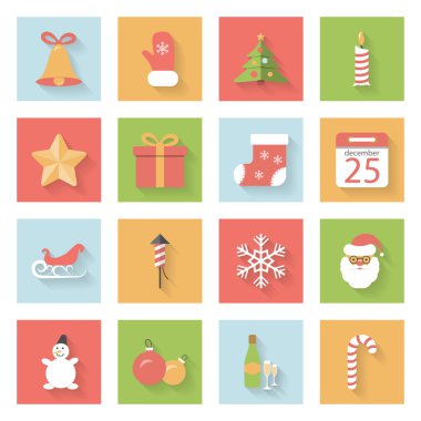 Gölgeler ile Noel ve yeni yıl düz Icons set