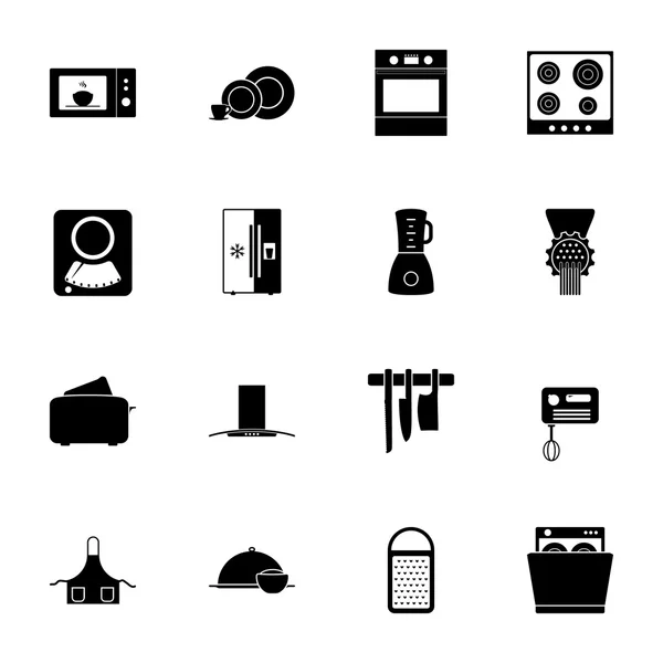 Kitchen silhouettes icons set — Stock Vector