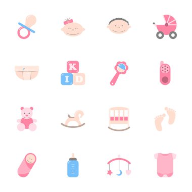 Bebek düz Icons set