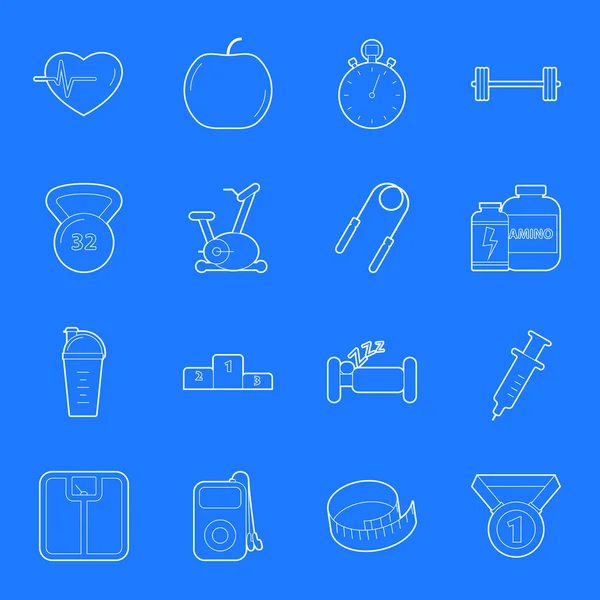 Conjunto de iconos de líneas delgadas de fitness y gimnasio — Vector de stock