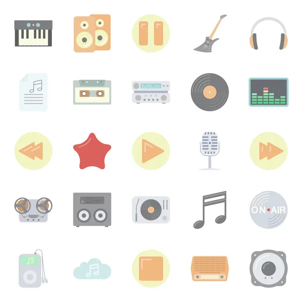 Conjunto de iconos planos de música y audio — Vector de stock