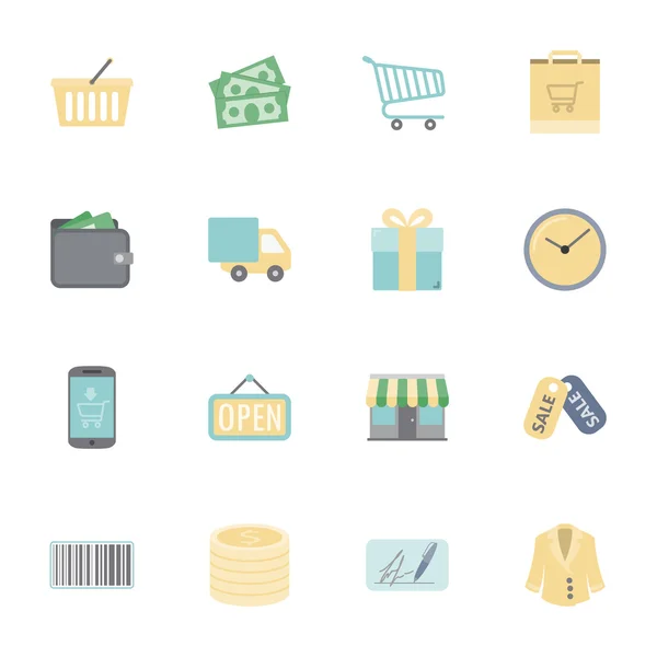 Conjunto de iconos planos de compras Gráficos vectoriales