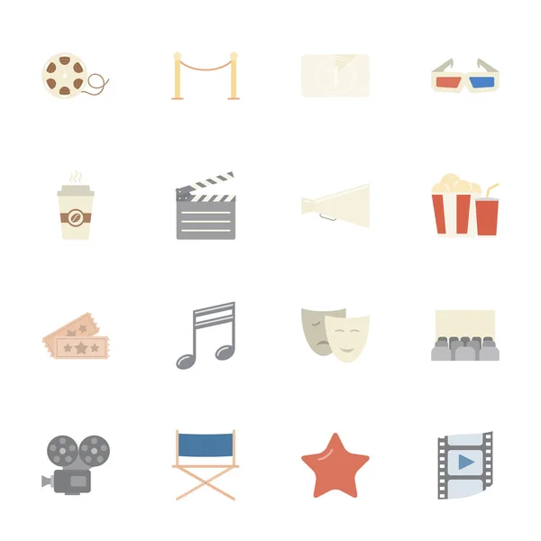 Conjunto de iconos planos de cine Ilustración de stock